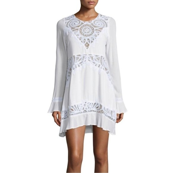 For Love and Lemons Valentina Mini Dress Lace  Flare Sleeve Lace Crochet White - Picture 1 of 16